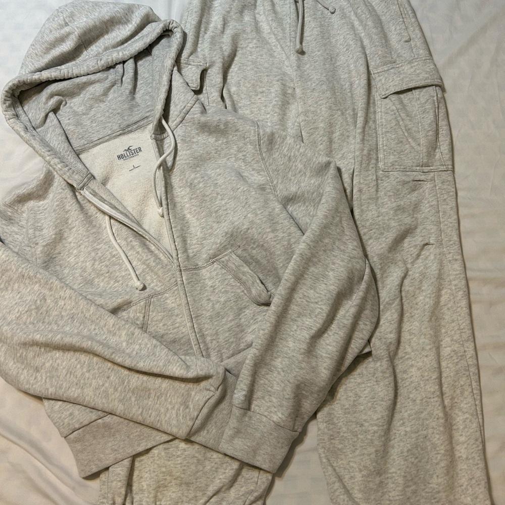 Hollister Light Gray Fleece Zip Hoodie